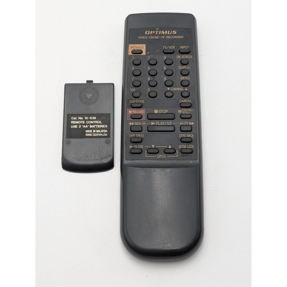 Optimus VCR Remote Control Gray 16-539 RRMCG0018AJSA Video Cassette Recorder OEM